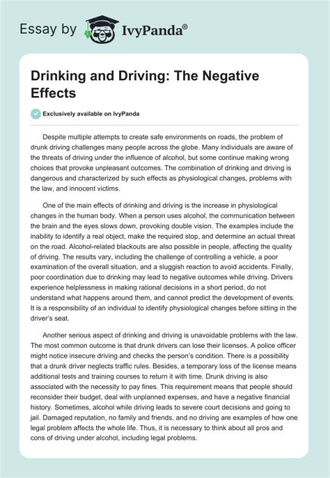 drinking and driving essay